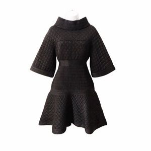 Chanel Quilted Black Cowl Long Bell Sleeve Dress